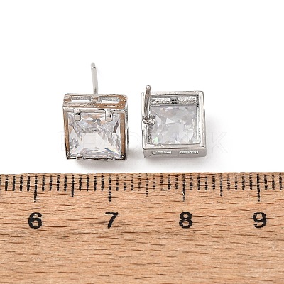 Brass Micro Pave Clear Cubic Zirconia Stud Earrings EJEW-C174-02B-P-1