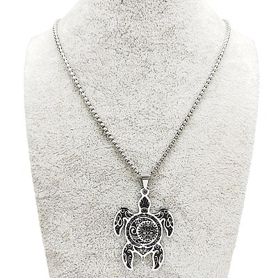 304 Stainless Steel Enamel Turtle with Black Sun Pattern Pendant Necklaces for Men FS-WGFBC27-01-1