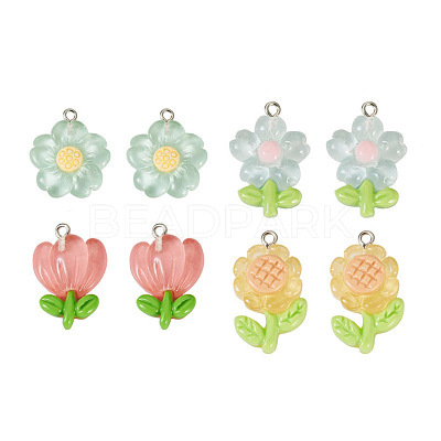 8Pcs 4 Styles Translucent Resin Pendants CRES-FP0001-08-1