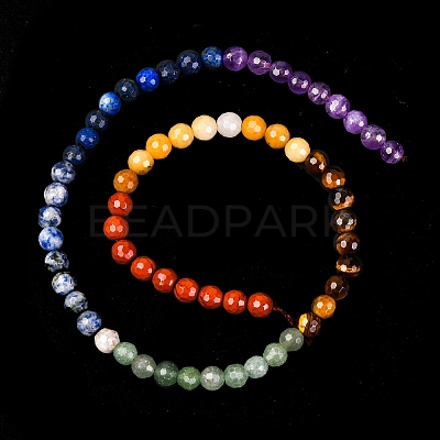 Chakra Theme Natural Red Rainbow Jasper & Yellow Aventurine & Tiger Eye & Green Aventurine & Blue Spot Stone & Lapis Lazuli & Amethyst Beads Strands G-F668-14-6mm-1