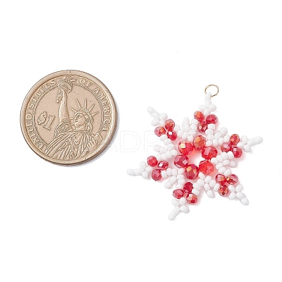 Glass Seed Beaded Snowflake Pendants PALLOY-MZ00890-03-1