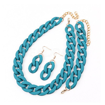 Acrylic Curb Chain Chain Necklaces & Dangle Earrings & Bracelets Sets FS-WGA399B-09-1