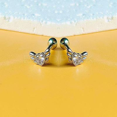 Angel Wing Heart 316L Surgical Stainless Steel Pave Cubic Zirconia Tongue Rings FS-WG901EE-02-1
