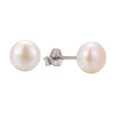 Anti-Tarnish Pearl Ball Stud Earrings X-EJEW-Q701-01A-1