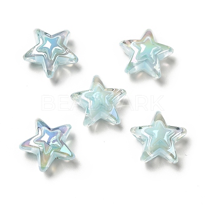 UV Plating Rainbow Iridescent Transparent Acrylic Beads X-OACR-C007-06-1