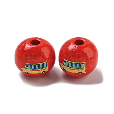 Printed Wood European Beads WOOD-L020-D15-1