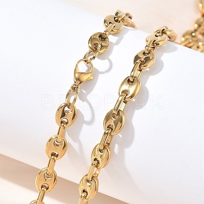 304 Stainless Steel Coffee Bean Chain Necklaces & Bracelets Sets SJEW-D091-09G-1