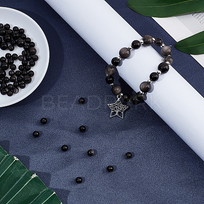 128Pcs 3 Size Natural Silver Obsidian Beads G-CA0001-36-1