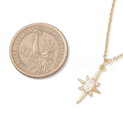 Brass Glass Star Pendant 304 Stainless Steel Cable Chain Necklaces for Women NJEW-JN05544-1