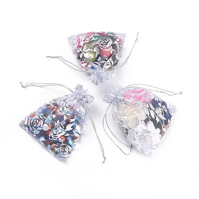 Rose Printed Organza Bags X-OP-R021-10x12-03-1