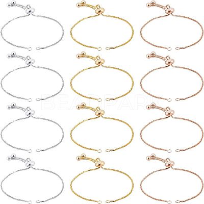 12Pcs 3 Colors Brass Box Chain Slider Bracelet Making KK-NB0001-79-1