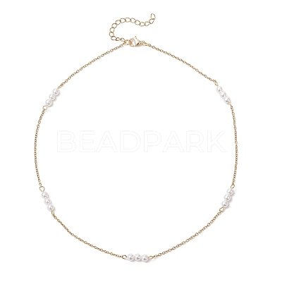 4.5MM Round White Shell Pearl Beaded & 304 Stainless Steel Cable Chain Necklaces for Women NJEW-JN05571-1