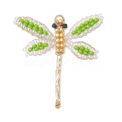 Glass Seed Beaded Dragonfly Pendants PALLOY-MZ00983-03-1