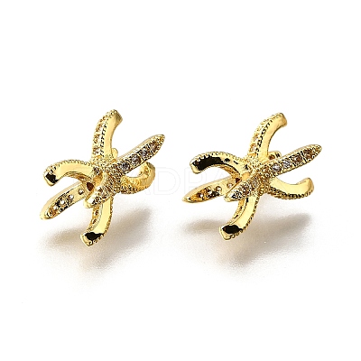 Brass Micro Pave Clear Cubic Beads KK-B135-04G-1