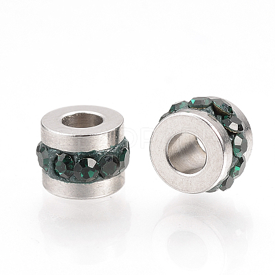 201 Stainless Steel Polymer Clay Rhinestone Inlaid Beads RB-YWC0001-02B-1