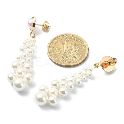 Shell Pearl Beaded Teardrop Dangle Stud Earrings EJEW-TA00241-1