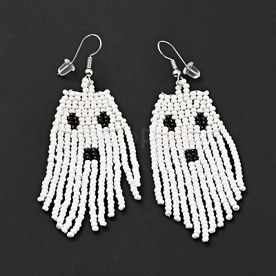 Glass Seed Braided Ghost Chandelier Earrings EJEW-B012-02-1
