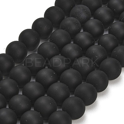 Natural Brazil Black Onyx(Dyed & Heated) Beads Strands G-Z024-01B-10mm-01-1