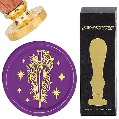 Brass Wax Seal Stamps with Wood Handle AJEW-WH0412-0060-1