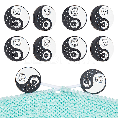 8Pcs Round with Sun and Moon Food Grade Eco-Friendly Silicone Focal Beads SIL-NB0001-46-1