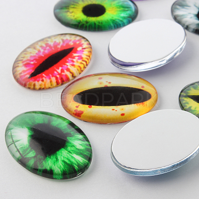 Dragon Eye Theme Ornaments Glass Oval Flatback Cabochons GGLA-A003-18x25-WW-1