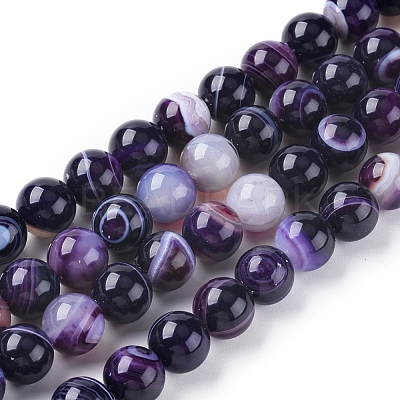 Natural Striped Agate/Banded Agate Beads Strands G-G582-8mm-52-1