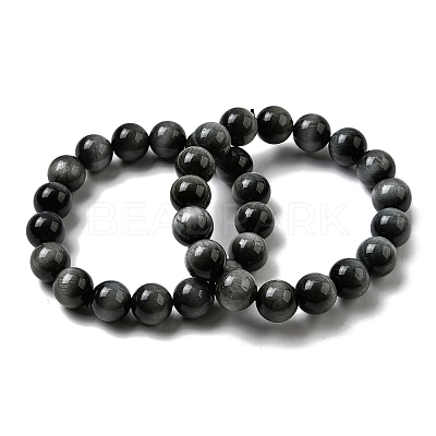 Grade AA Natural Eagle Eye Stone Round Beads Stretch Bracelets for Women BJEW-L712-B01-12mm-1