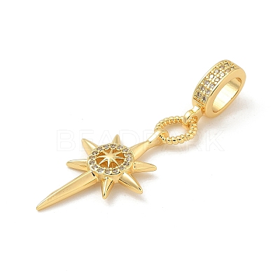 Brass Micro Pave Clear Cubic Zirconia Sun European Dangle Charms KK-U044-05G-1