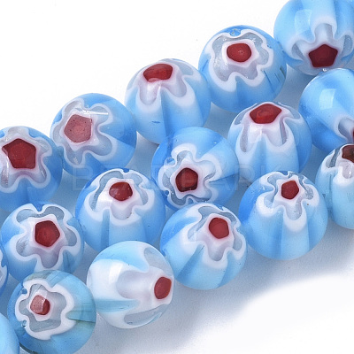 Handmade Millefiori Lampwork Beads Strands LAMP-R143-01E-1