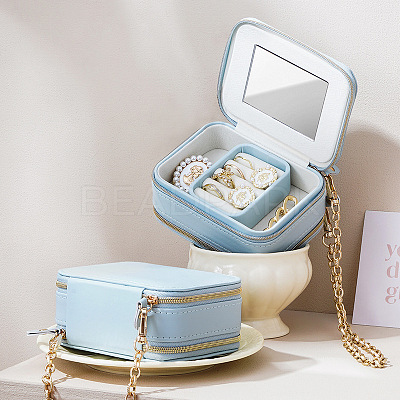 2-Layer Portable PU Leather Jewelry Set Shoulder Bag Boxes PW-WG82578-01-1