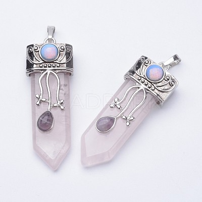 Natural Rose Quartz Big Pointed Pendants X-G-F340-05E-1