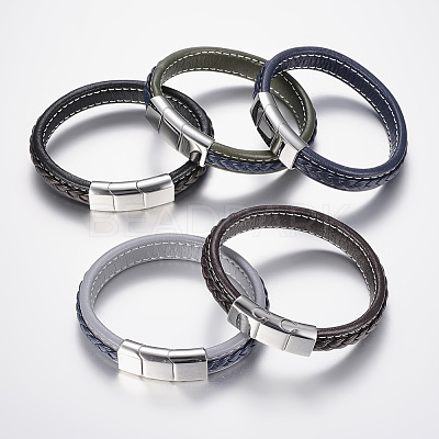 Braided Leather Cord Bracelets BJEW-H561-03-1