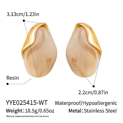 Oval 304 Stainless Steel & Resin Stud Earrings QS3167-4-1
