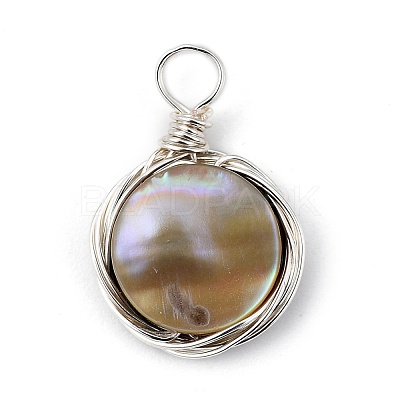 Natural Abalone Shell/Paua Shell Pendants PALLOY-JF00457-05-1