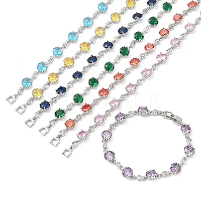 Brass Micro Pave Cubic Zirconia Link Cahin Bracelets for Women BJEW-A172-01P-1