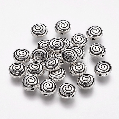 Tibetan Style Alloy Flat Round Carved Vortex Beads LS-TIBEB-5437-AS-LF-1