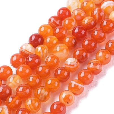Natural Striped Agate/Banded Agate Beads Strands X-G-G582-6mm-62-1