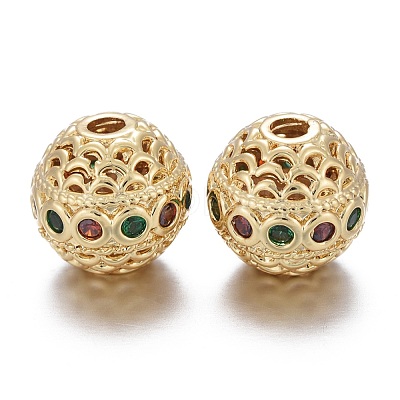 Brass Micro Pave Cubic Zirconia Beads KK-K244-19G-1
