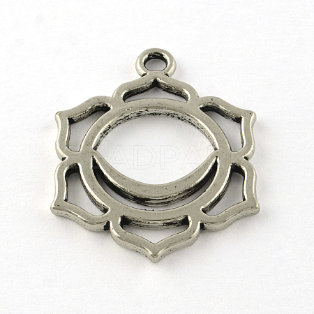 Tibetan Style Flower Alloy Chakra Pendants TIBEP-R345-33AS-RS-1