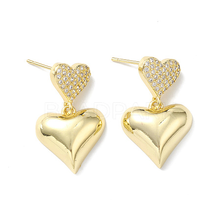 Clear Cubic Zirconia Heart Dangle Stud Earrings EJEW-H135-03G-1