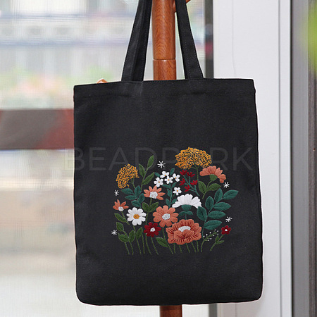 DIY Flower Pattern Tote Bag Embroidery Kit PW22121384039-1