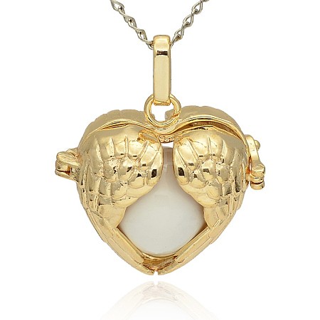 Golden Tone Brass Hollow Heart Cage Pendants KK-J241-06G-1