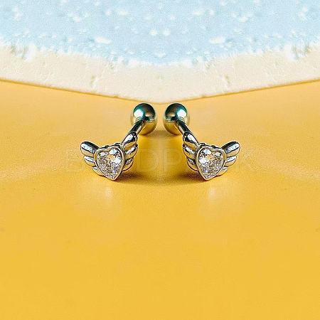 Angel Wing Heart 316L Surgical Stainless Steel Pave Cubic Zirconia Tongue Rings FS-WG901EE-02-1