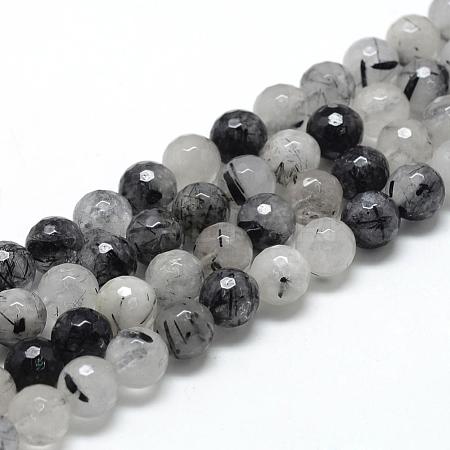 Natural Black Rutilated Quartz Beads Strands G-R447-8mm-03-1