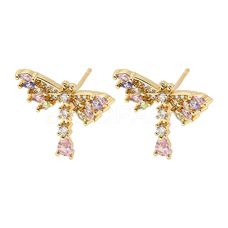 Brass with Colorful Cubic Zirconia Stud Earrings EJEW-B035-05KCG-1