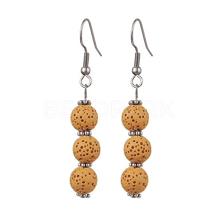 Dyed Nature Lava Rock Round Beaded Dangle Earrings for Women EJEW-JE05636-02-1