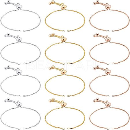 12Pcs 3 Colors Brass Box Chain Slider Bracelet Making KK-NB0001-79-1