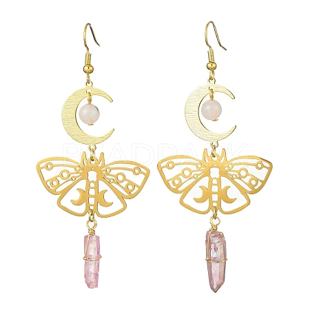 Moon & Butterfly 201 Stainless Steel Dangle Earrings with Brass Pins EJEW-TA00390-1