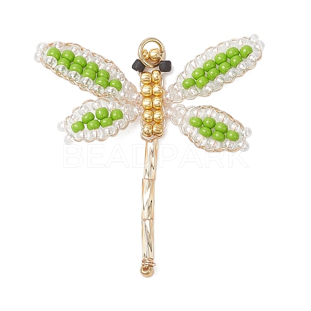 Glass Seed Beaded Dragonfly Pendants PALLOY-MZ00983-03-1