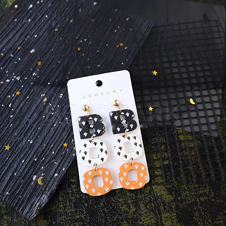 Halloween BOO Word Acrylic Dangle Stud Earrings FS-WG95590-01-1